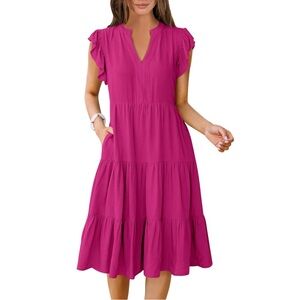Bright Pink Ruffle Sleeve Dress, size L